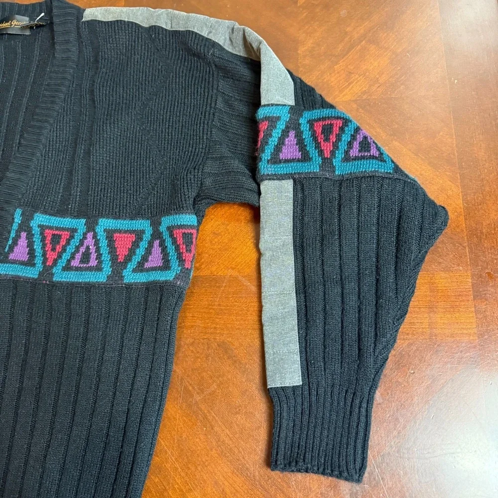 VINTAGE Michael Gerald‎ Cardigan Mens Black Size L Grandpa Sweater 90s
